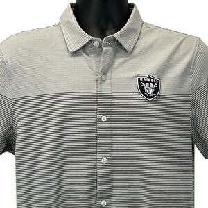 Las Vegas Raiders Button Front Shirt Gray NFL Short Sleeve Cutter & Buck L Large